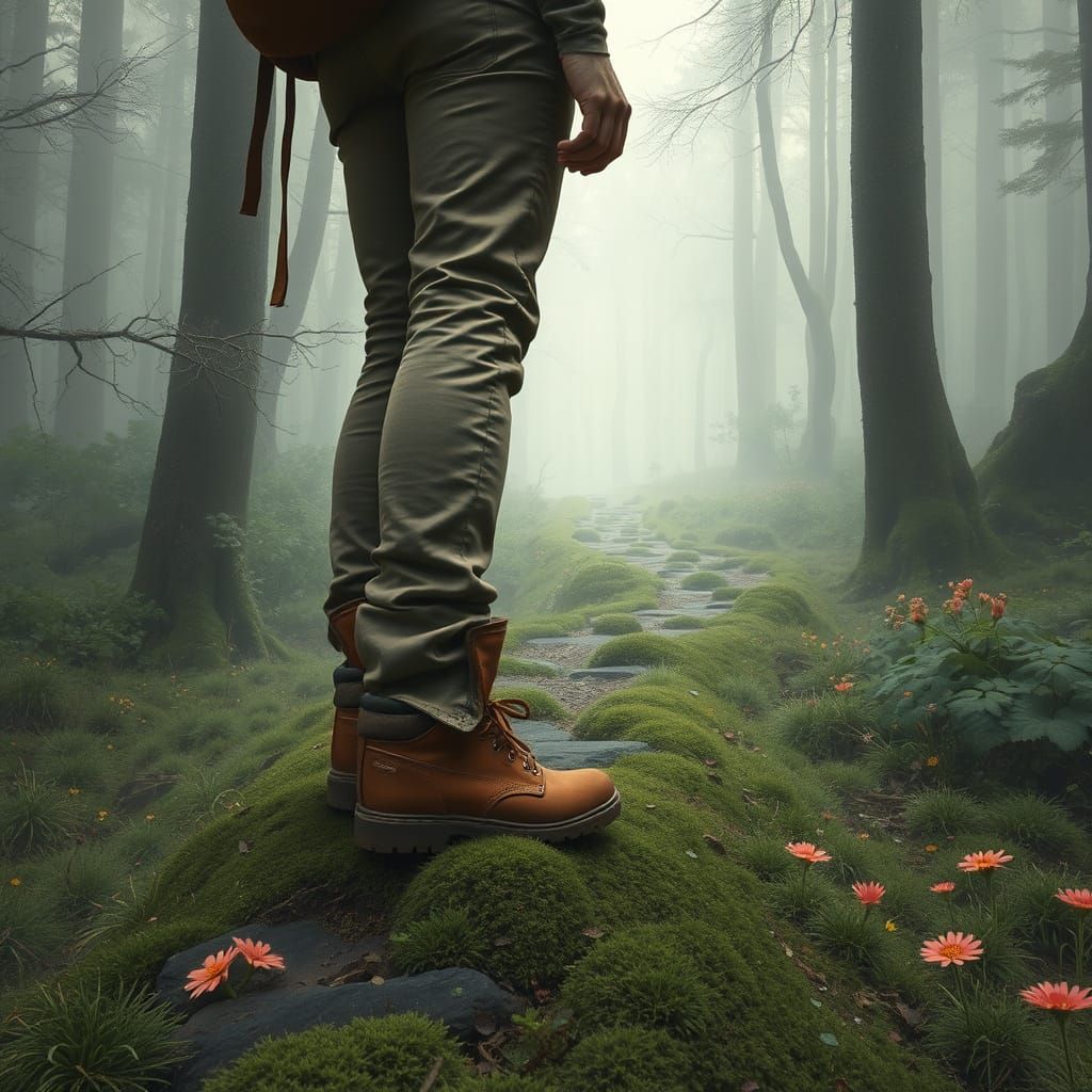 Mysterious Forest Path Unfolds in Ethereal Light