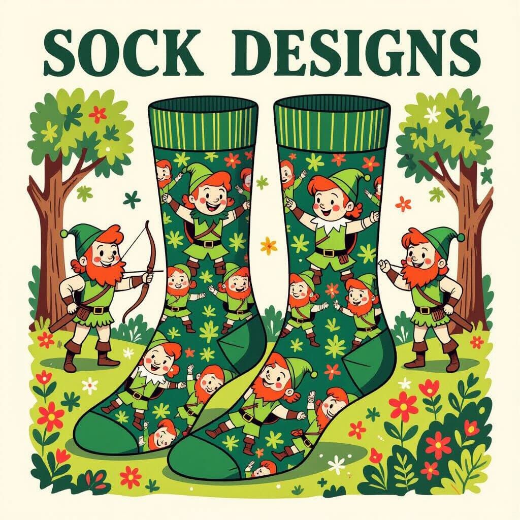 Robin Hood and Merry Men Socks in Cartoon Style