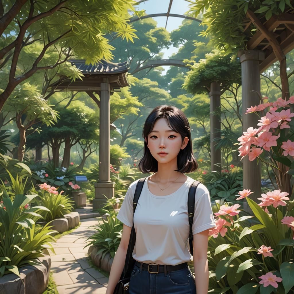 Korean Girl Visits Botanical Garden in Anime Style