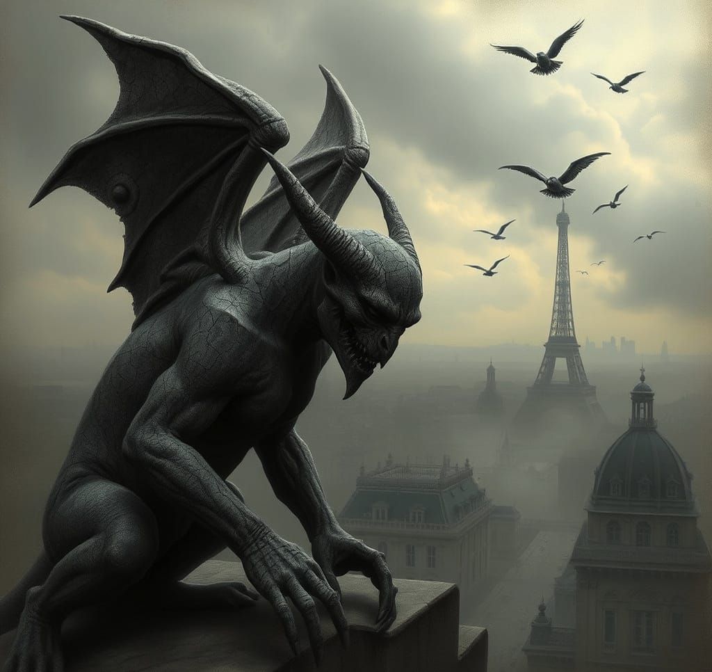 Gargoyle Over Desolate Gothic Paris