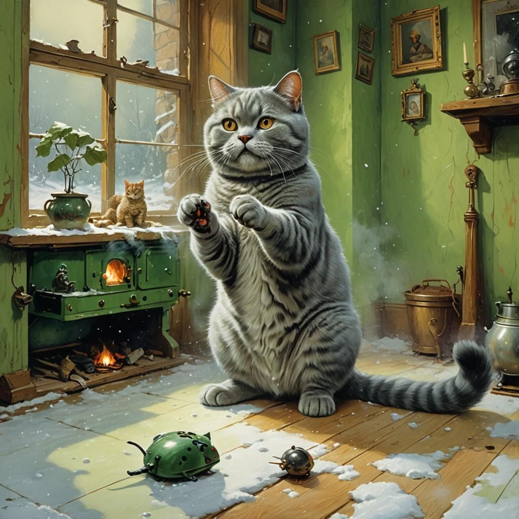 Happy British Shorthair Cat in Frazetta Style