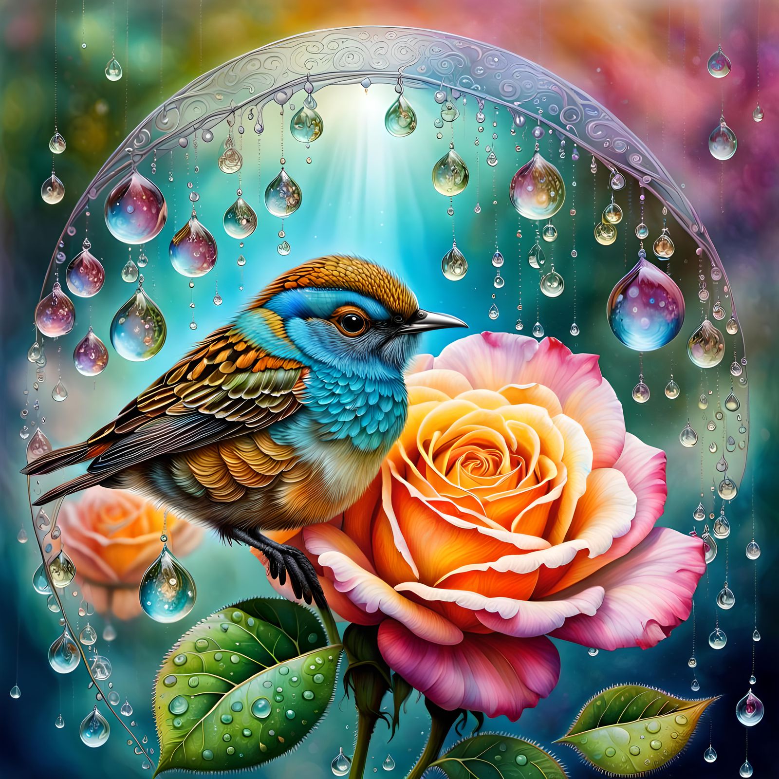 Dew Drop Bird Reflection: Double Exposure Collage