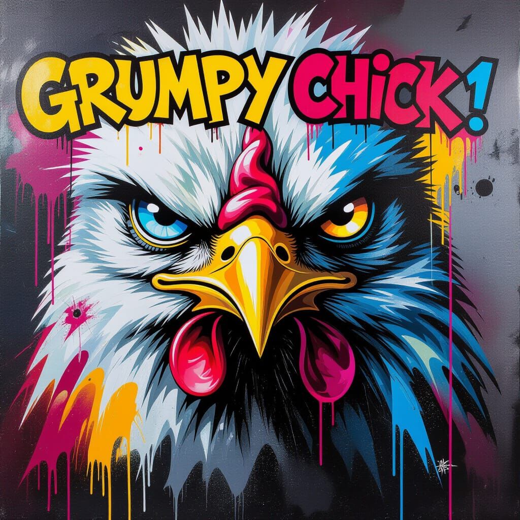 Grumpy Chick in Graffiti Splash Art Style