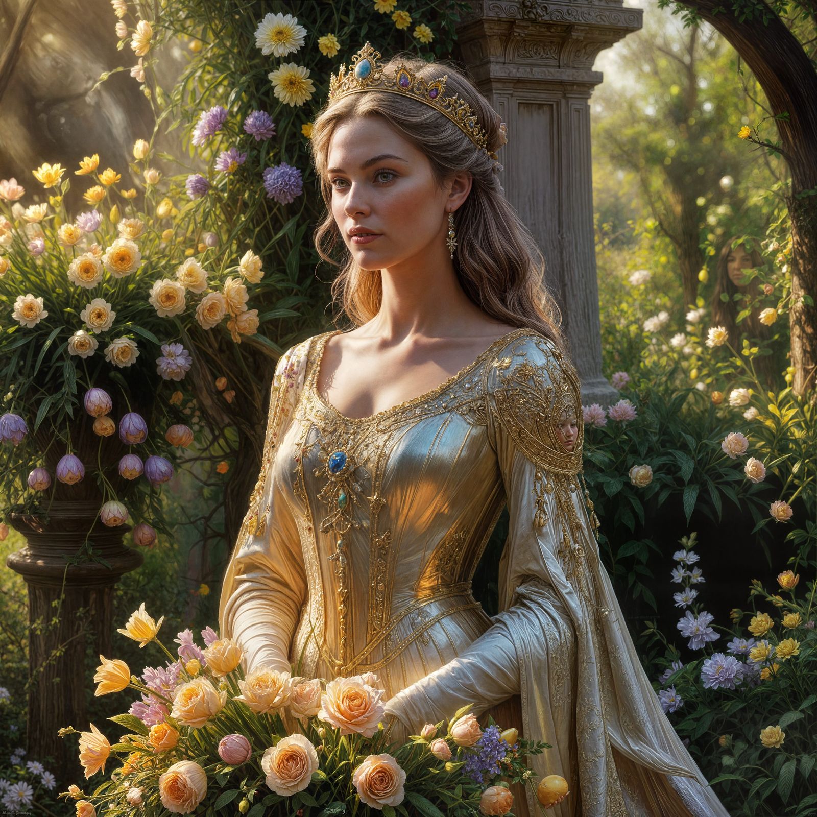 Elegant Easter Goddess in Oil Painting