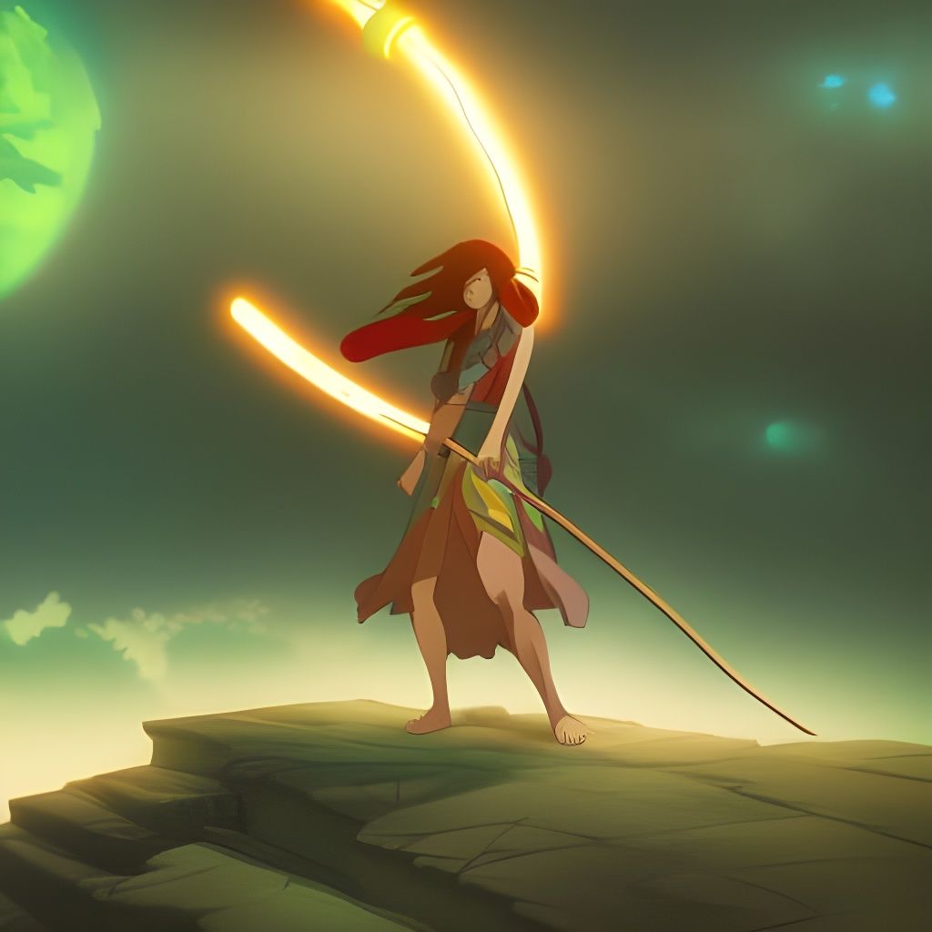 Mystic Female Warrior in Ghibli-Style Anime