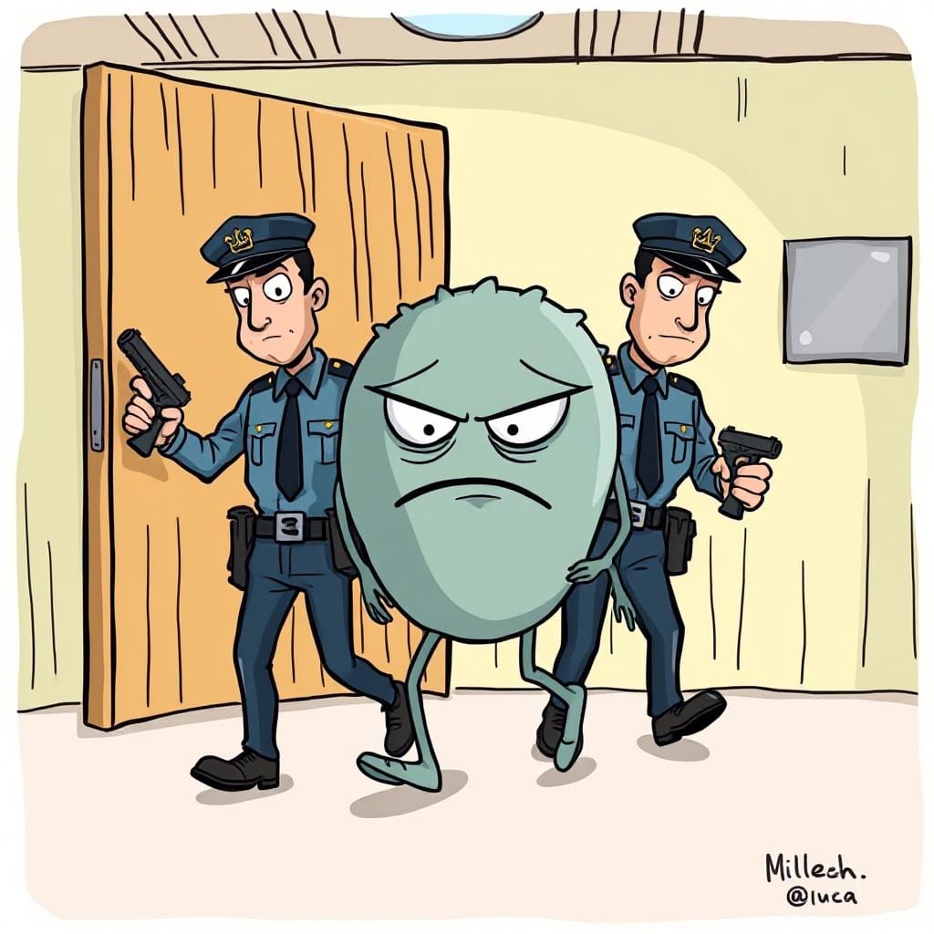 Frowning Policemen Escort Ridged Bottlecap Suspect