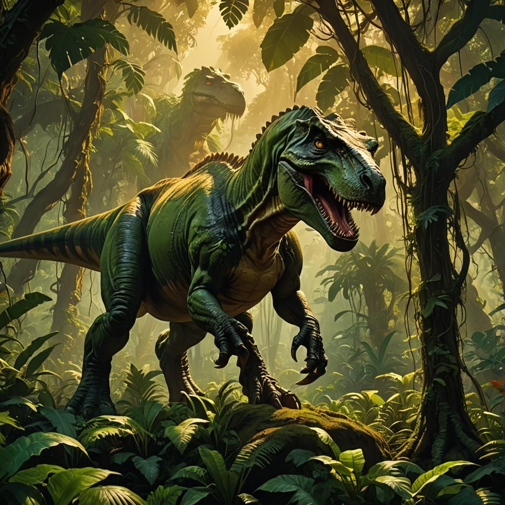 Majestic T-Rex Emerges from Primal Jungle Depths in Vibrant,...