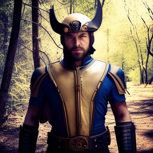 Steampunk Armored Wolverine Portrait in Forest