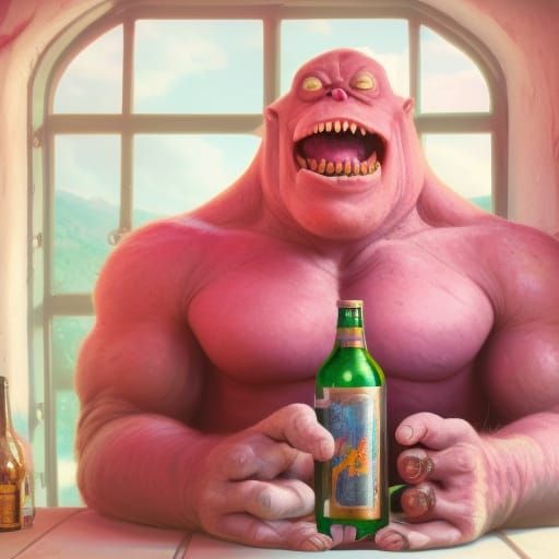 Epic Pink Hulk and Puppy: Digital Art