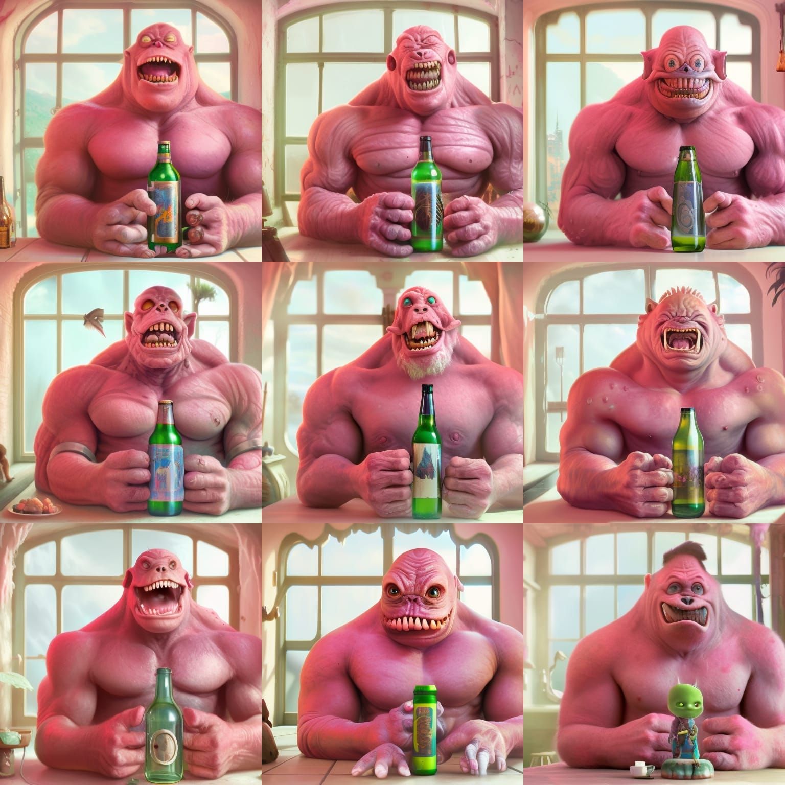 Pink Hulk with Puppy: Digital Art Character Design