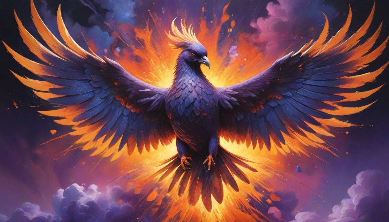 Cosmic Phoenix Ascending in Violet Nebula