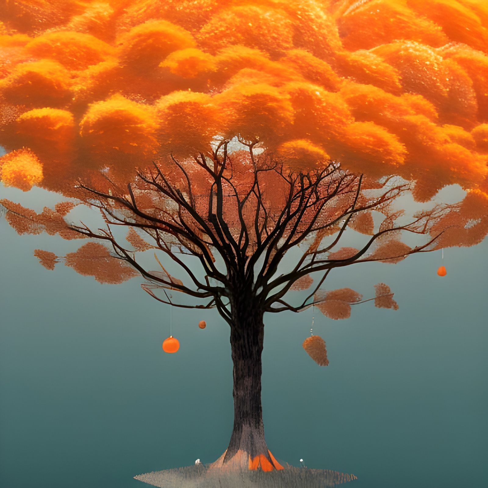 Orange Tree on Mountains: Digital Illustration