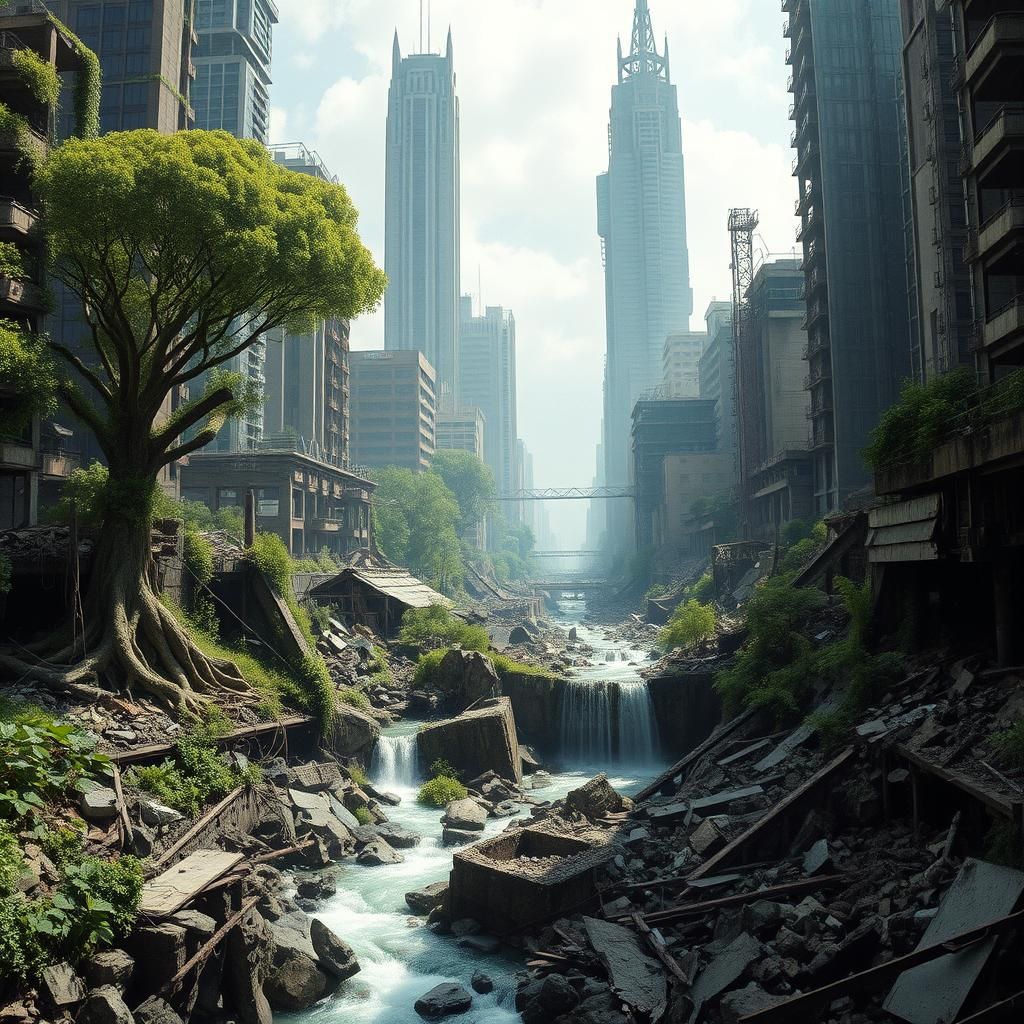 Post-Apocalyptic Metropolis Reclaimed by Nature