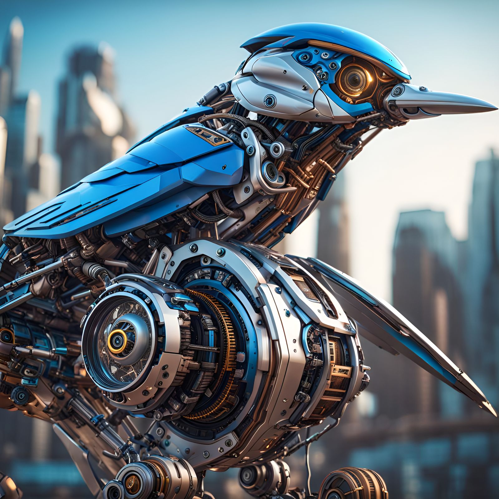 Aesthetic Robotic Bluebird in Sci-Fi Style