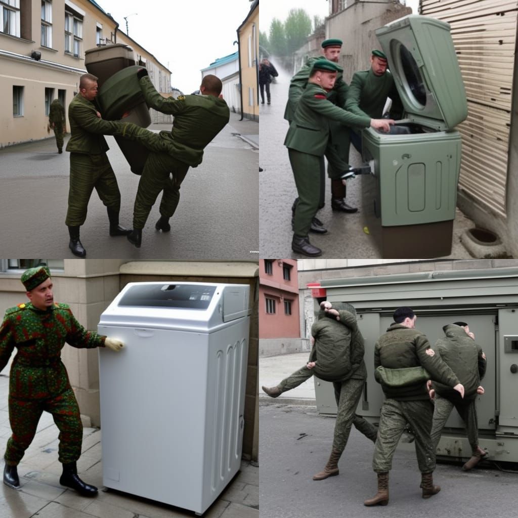 Satirical Street Art: Soldiers Stealing Washing Machine
