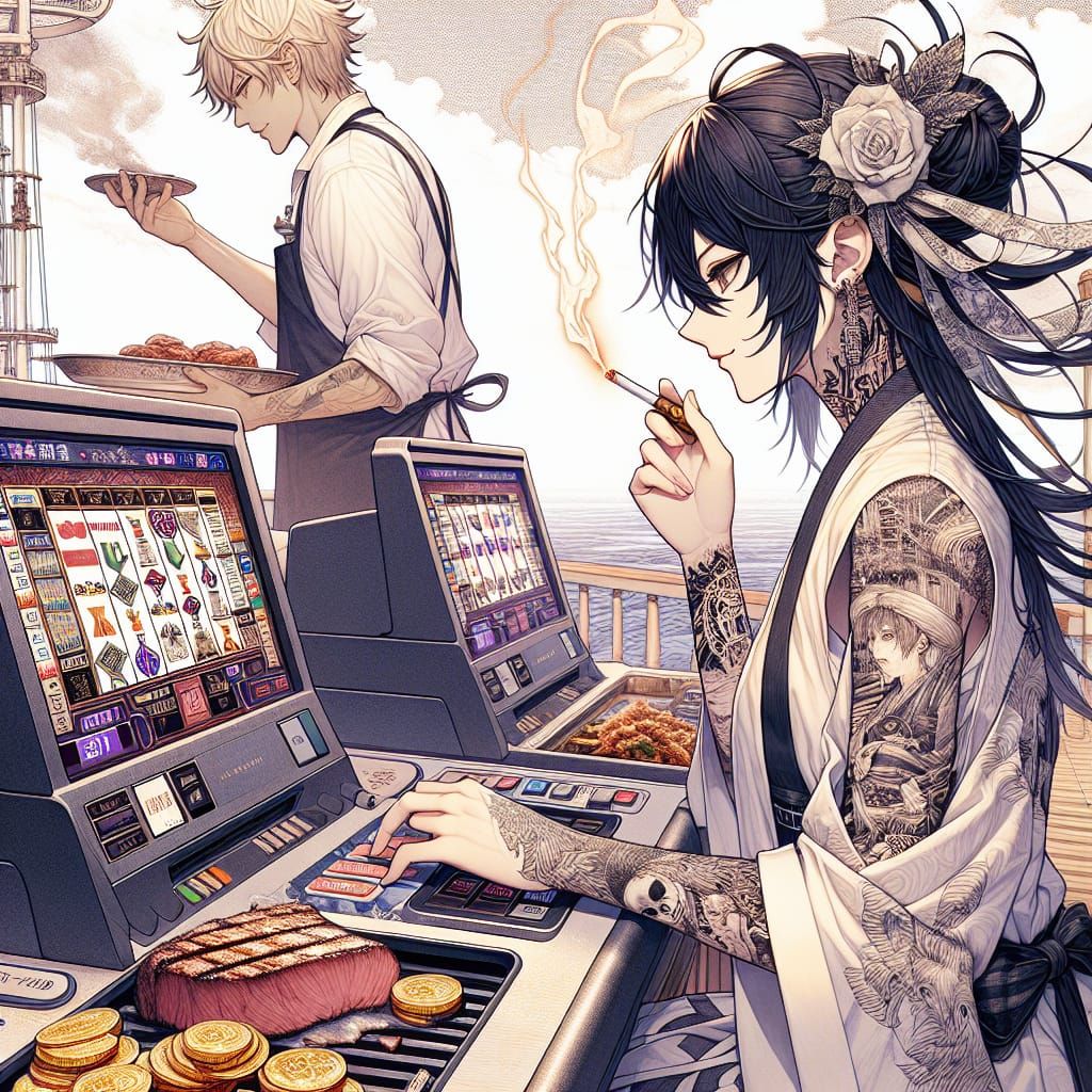 Anime Girl Gambling on Ship Deck
