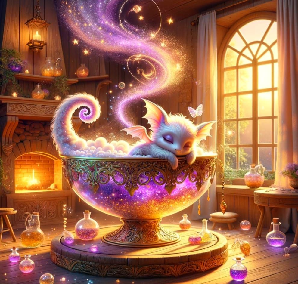 Whimsical Fantasy Cottage with Sleeping Dragon