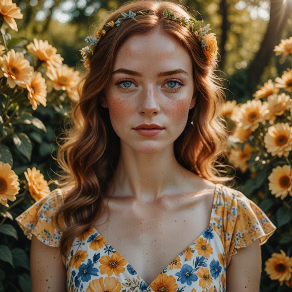 Woman with Freckles in Sundress at Wedding