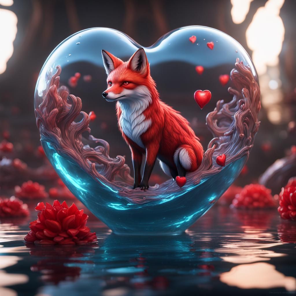 Heart Glass Red Foxes Fantasy Concept Art