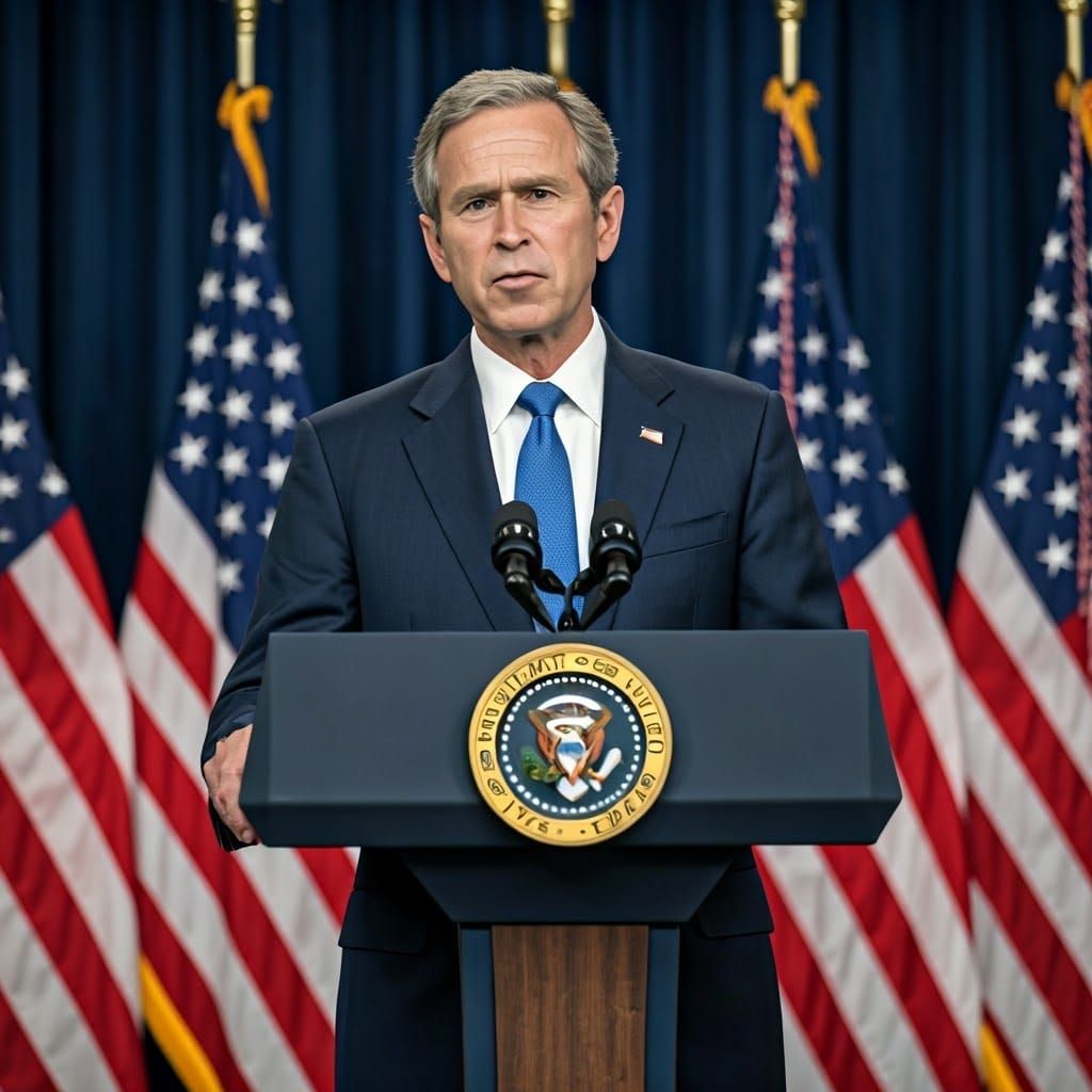 Photorealistic Politician at Podium in Dystopian Style