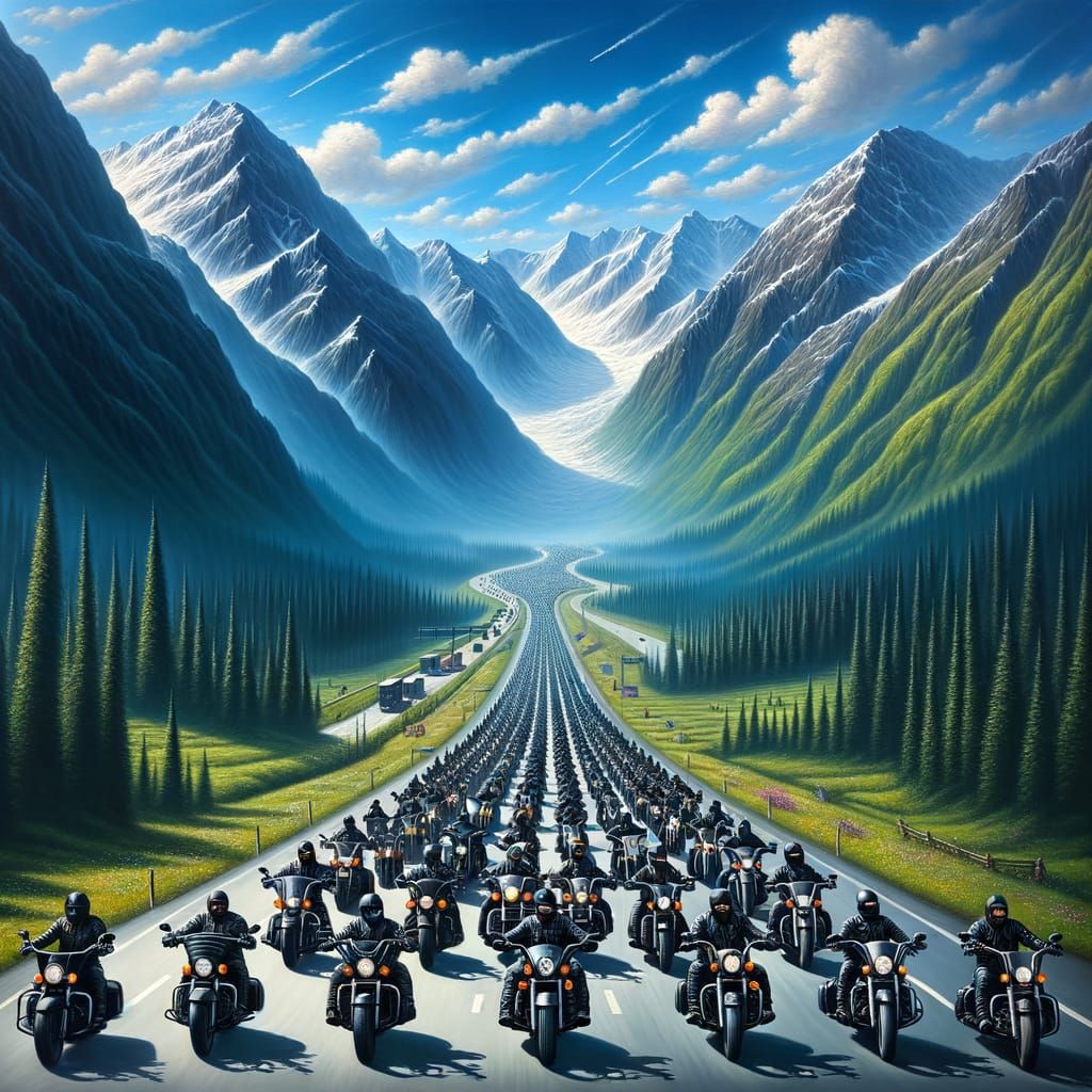 Motorcycle Riders on Motorway on a Sunny Day