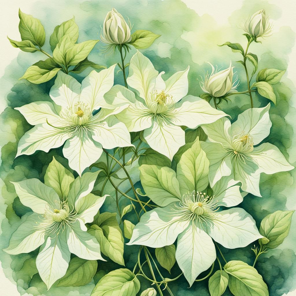 Delicate Clematis Flower in Watercolor Style