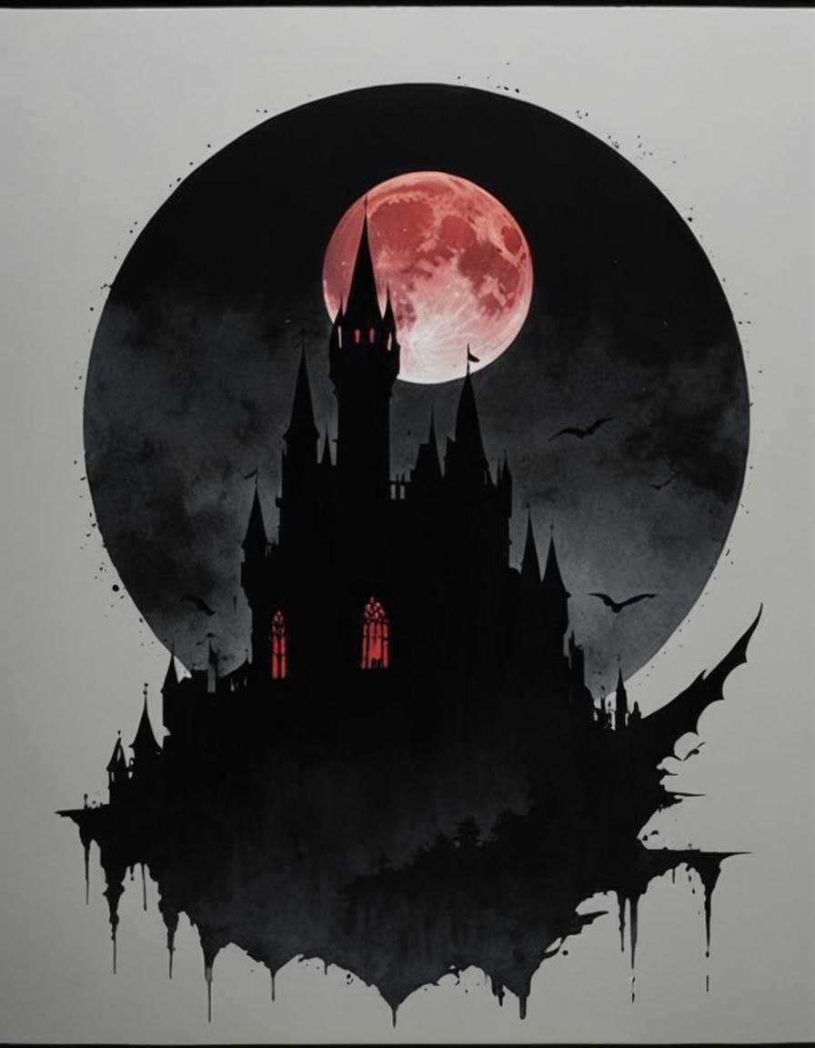 Gothic Castle Double Exposure in White Ink