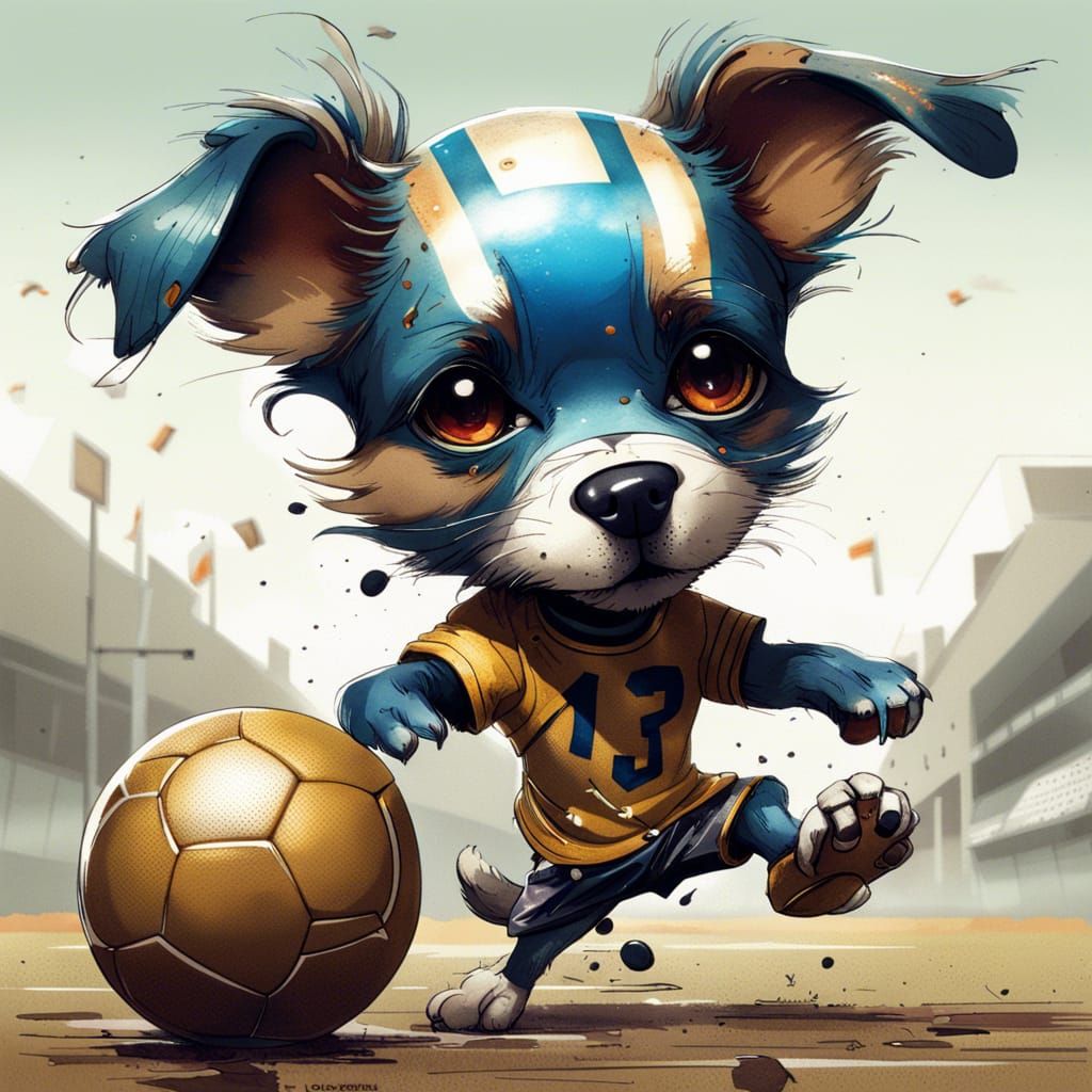 Anthro Puppy Footballer in Polychromatic Style