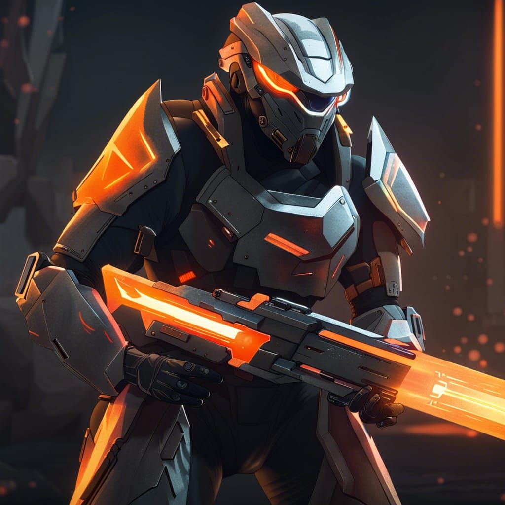 Sci-Fi Soldier in Battle with Laser Rifle