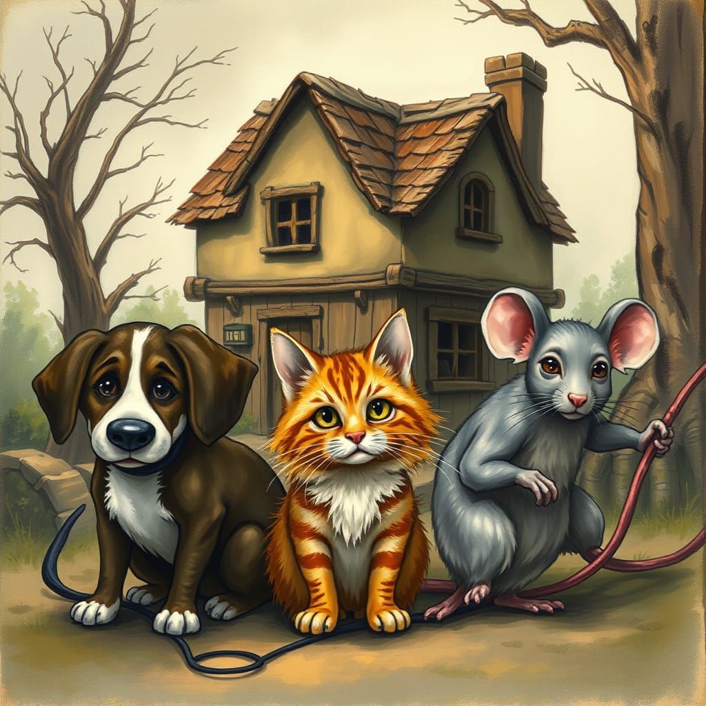 Arthur Rackham Style Animals and the House of Jack