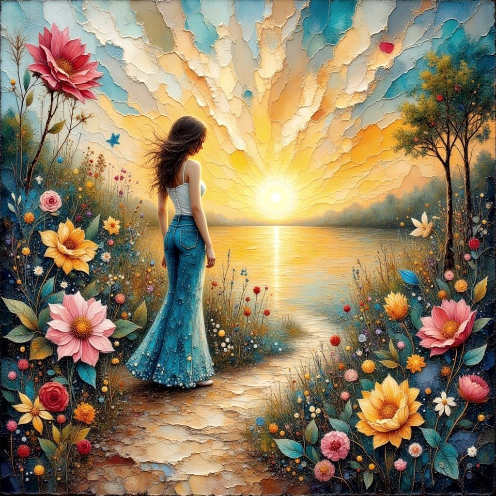 Valley Scene with Figure in Encaustic Impasto Style