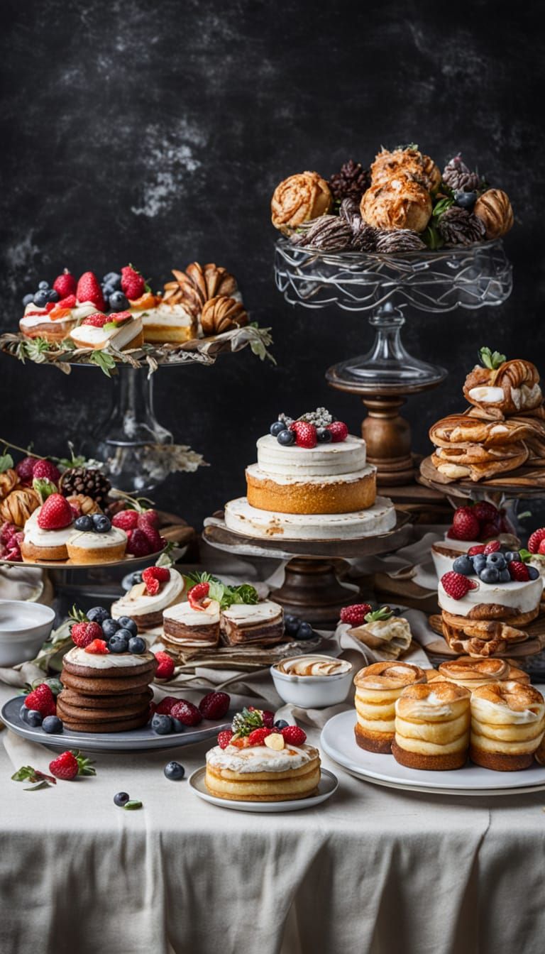 Delicious Dessert Table with Cakes and Pastries