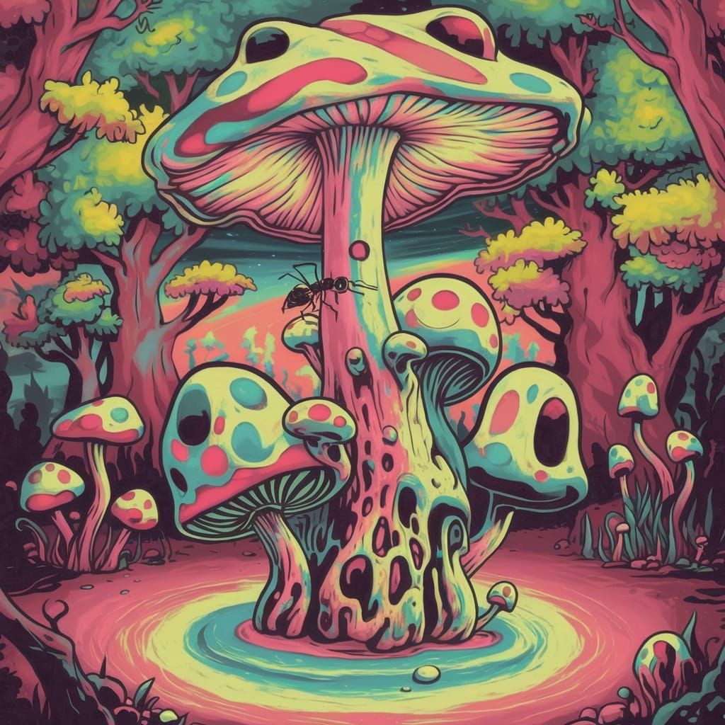 Psychedelic Magic Mushroom Forest Illustration