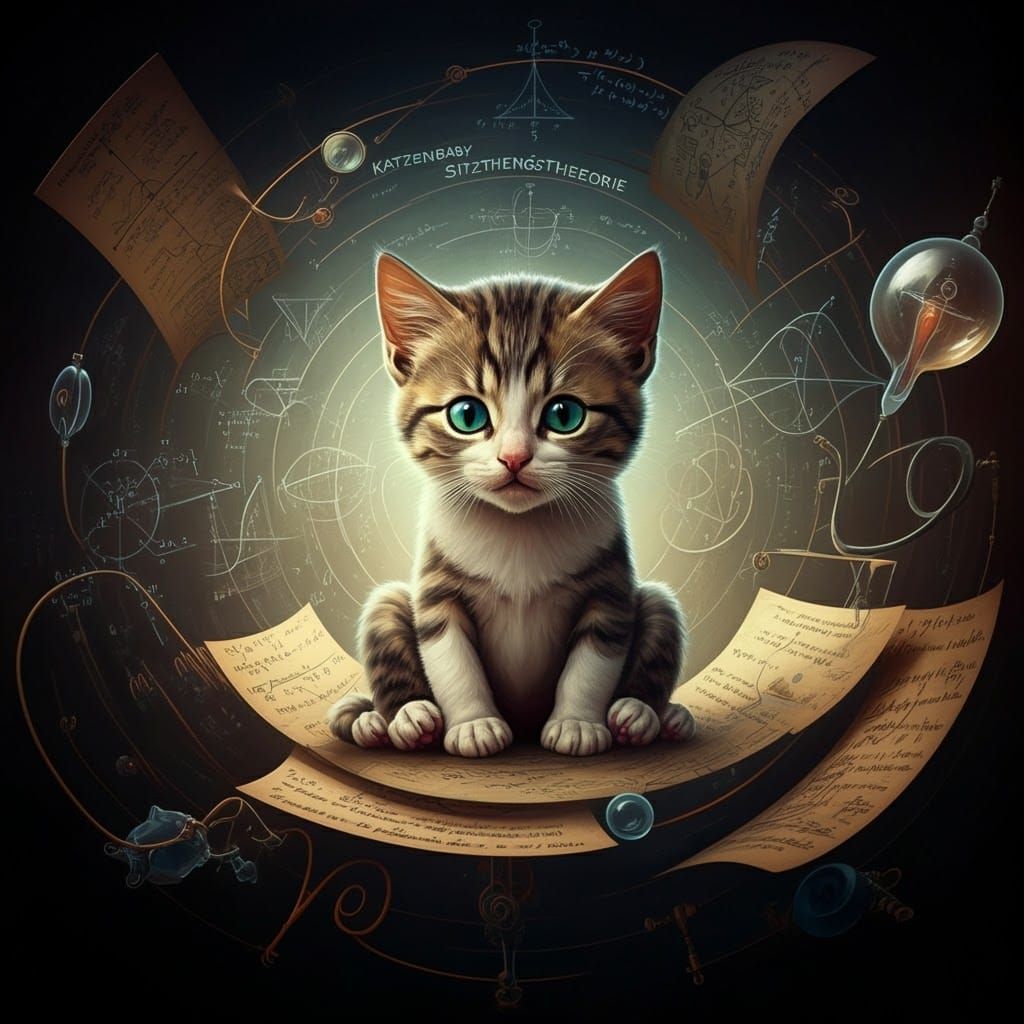 Theoretical Kitten in Dreamlike Illustration