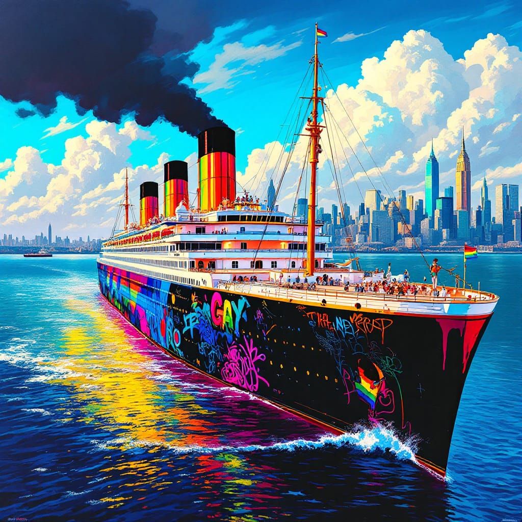 Rainbow Titanic in Graffiti NYC, Neo-Expressionist Style