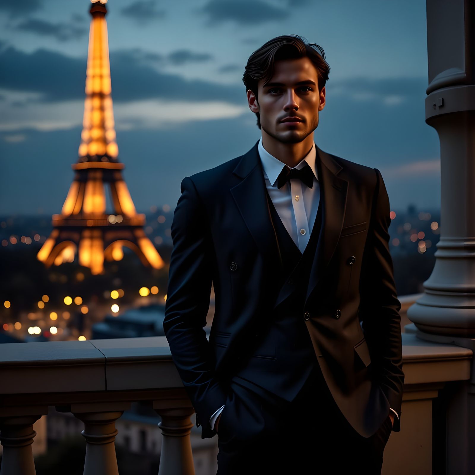 Man on Parisian Balcony at Dusk