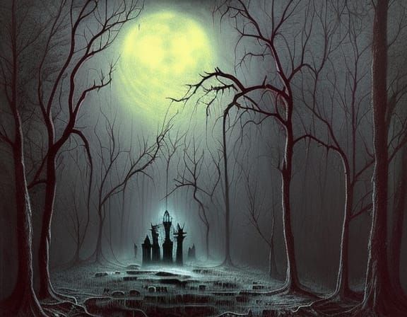 Creepy Haunted House with Shadow Silhouette