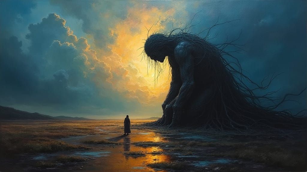 Eternal Dance Between Light and Darkness in Surreal Oil Pain...