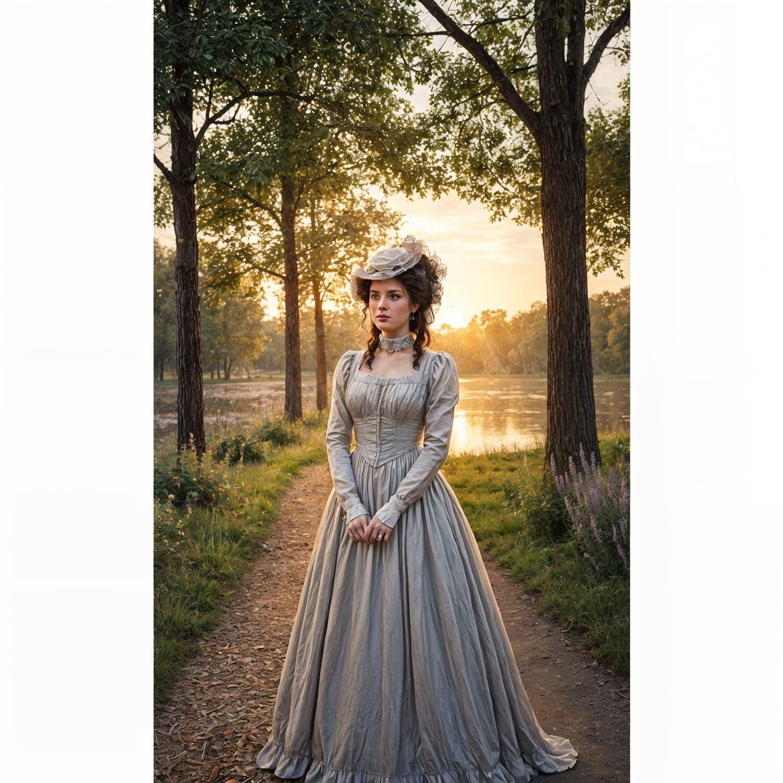 Victorian Lady at Sunset, Oil Painting Style
