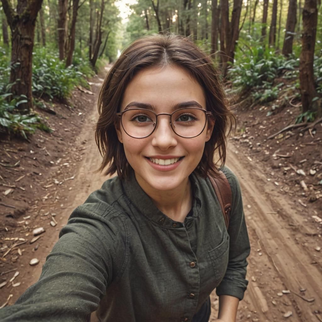 Smiling Woman Selfie with Dappled Light