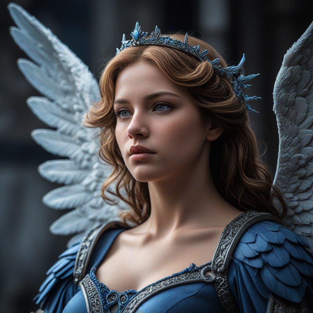 Hyperrealistic Blue Angel in Moody HDRI