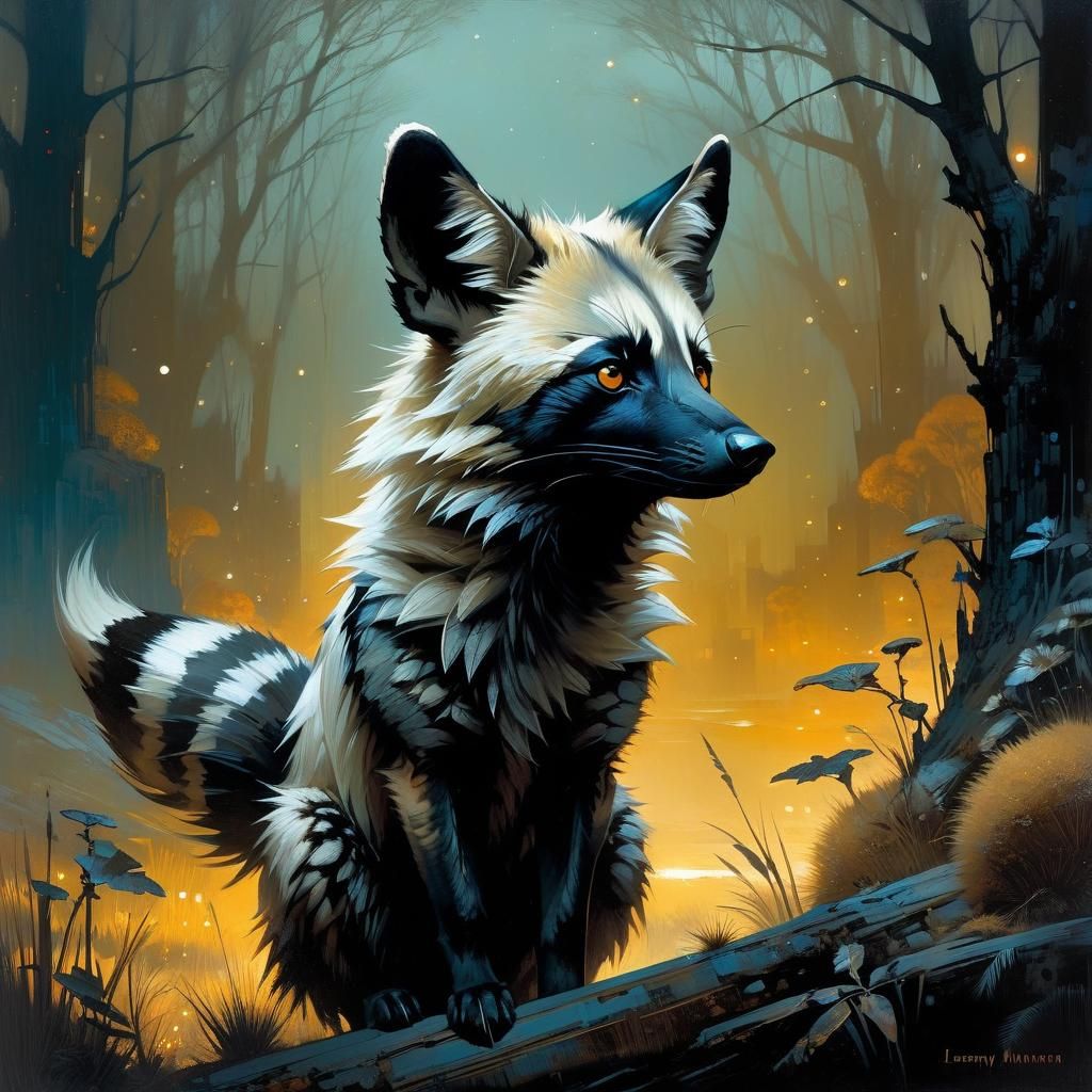 Aardwolf with Amber Eyes in Ethereal Fantasy Style