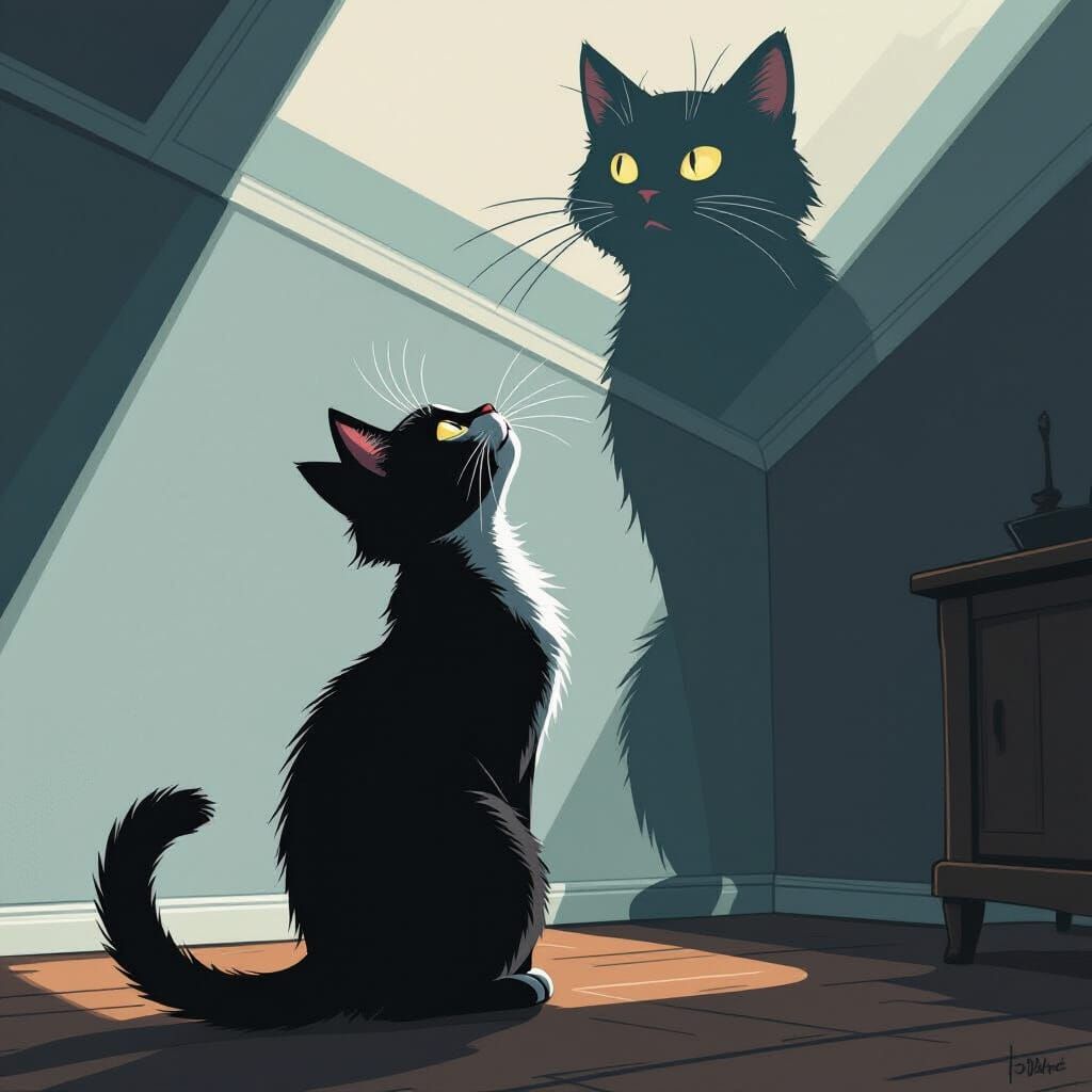 Frightened Cat and Shadow, Dramatic Digital Art
