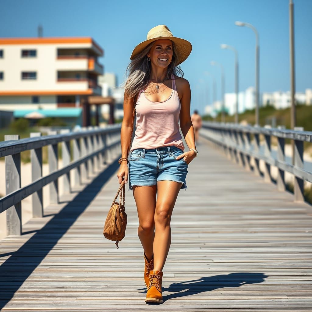 Woman on Boardwalk in Graphic Novel Style
