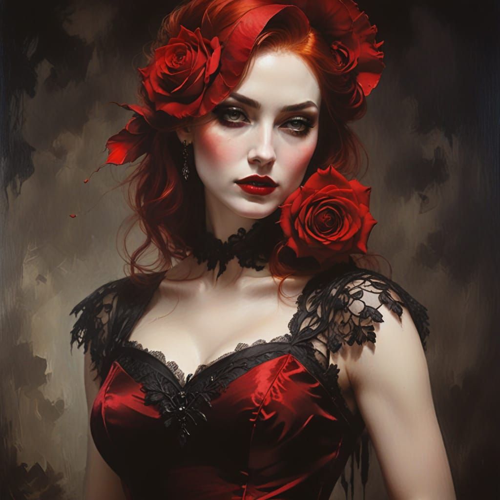 Luxurious Dark Fantasy Portrait in Crimson Luxe