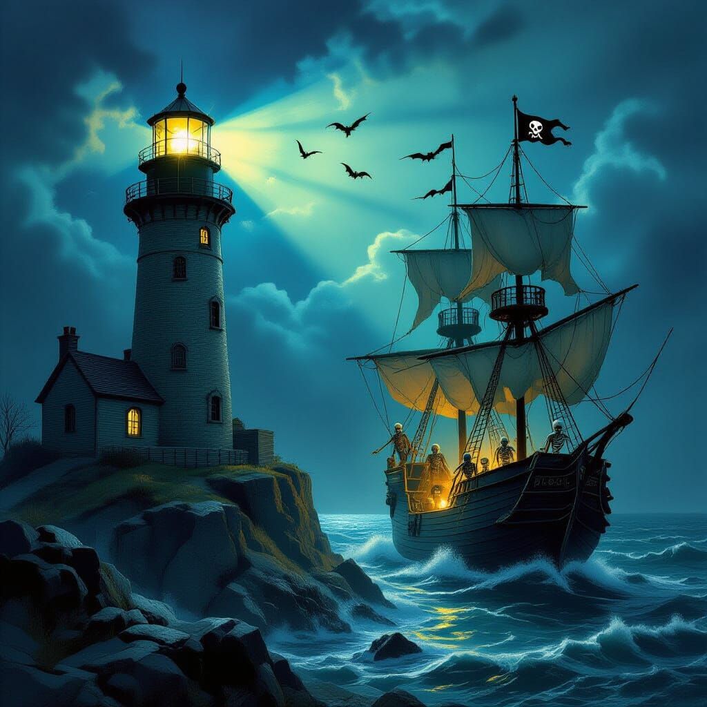 Haunted Lighthouse Casts Light on Skeleton Pirate Ship