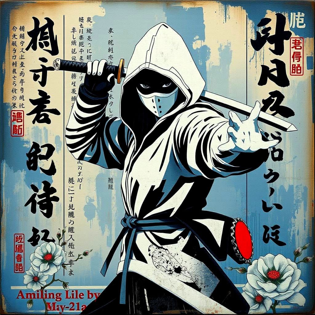 Surreal Geisha Samurai in Moody, Grainy Oil Painting Style