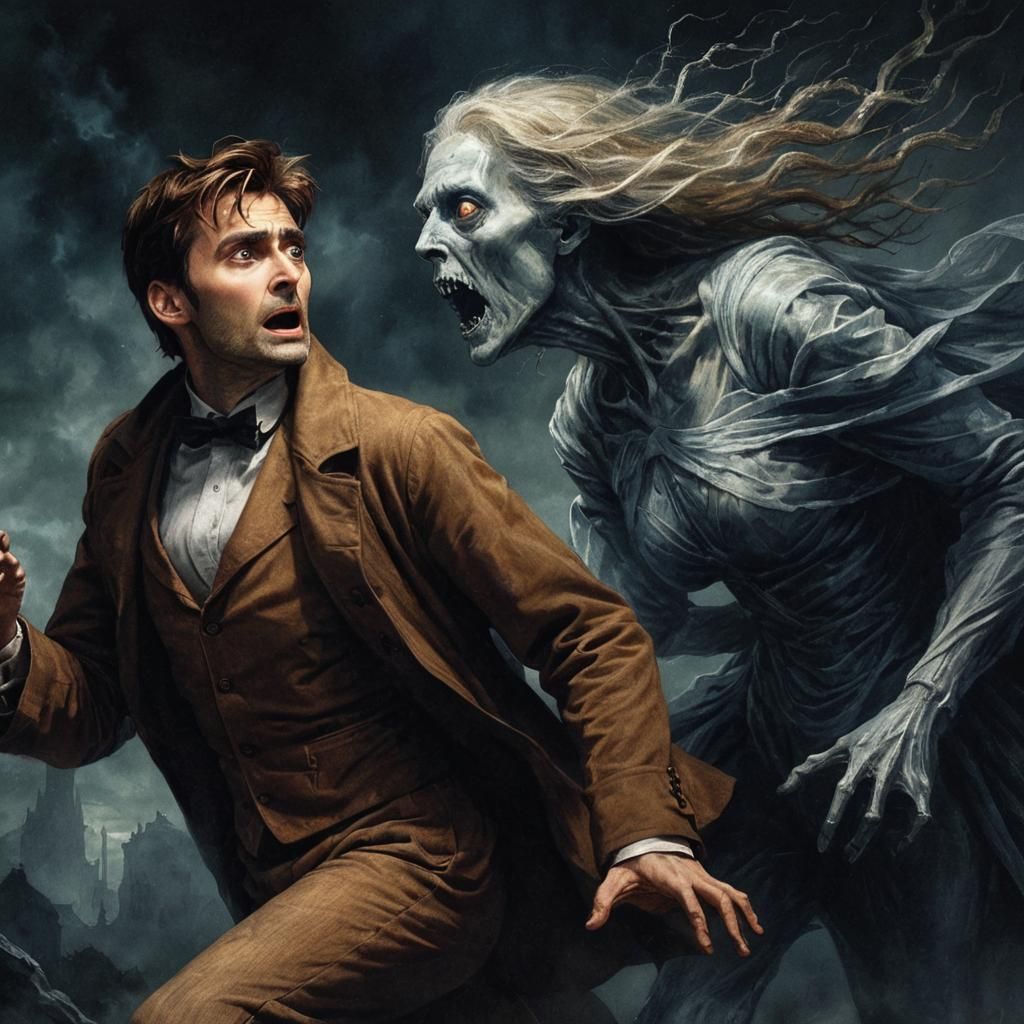 Doctor Who's Nightmare: Ghostly Horror in Doré Style