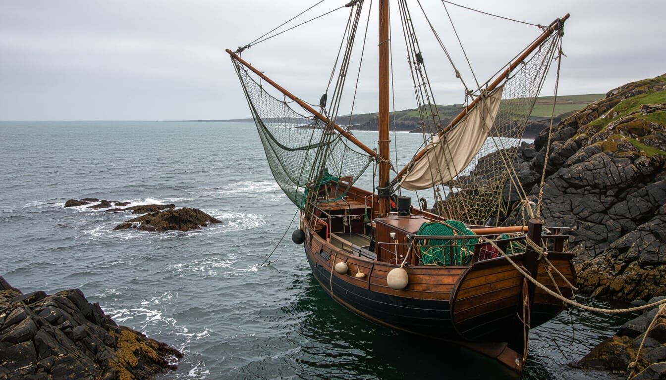 17th Century English Fishing Boat on Atlantic Coast