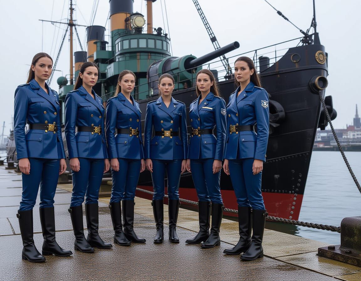 Steampunk Sailors on Quayside With Modified Dreadnought